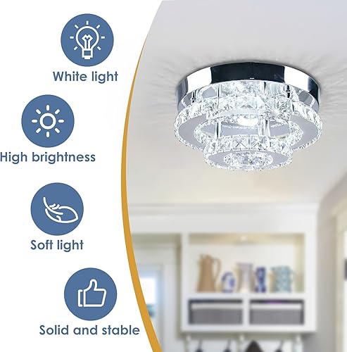 Miniatura 4 de Lámpara de techo LED moderna de cristal, mini lámpara LED de cristal montada a ras de cristal con anillo redondo LED de lujo para dormitorio,