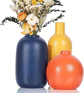 28 Italian Ceramic Home Decor Ideas Full Of Mediterranean Style 3 Colorful Ceramic Vase Set, Small Burnt Orange Blue Yellow Vases Home Dec...