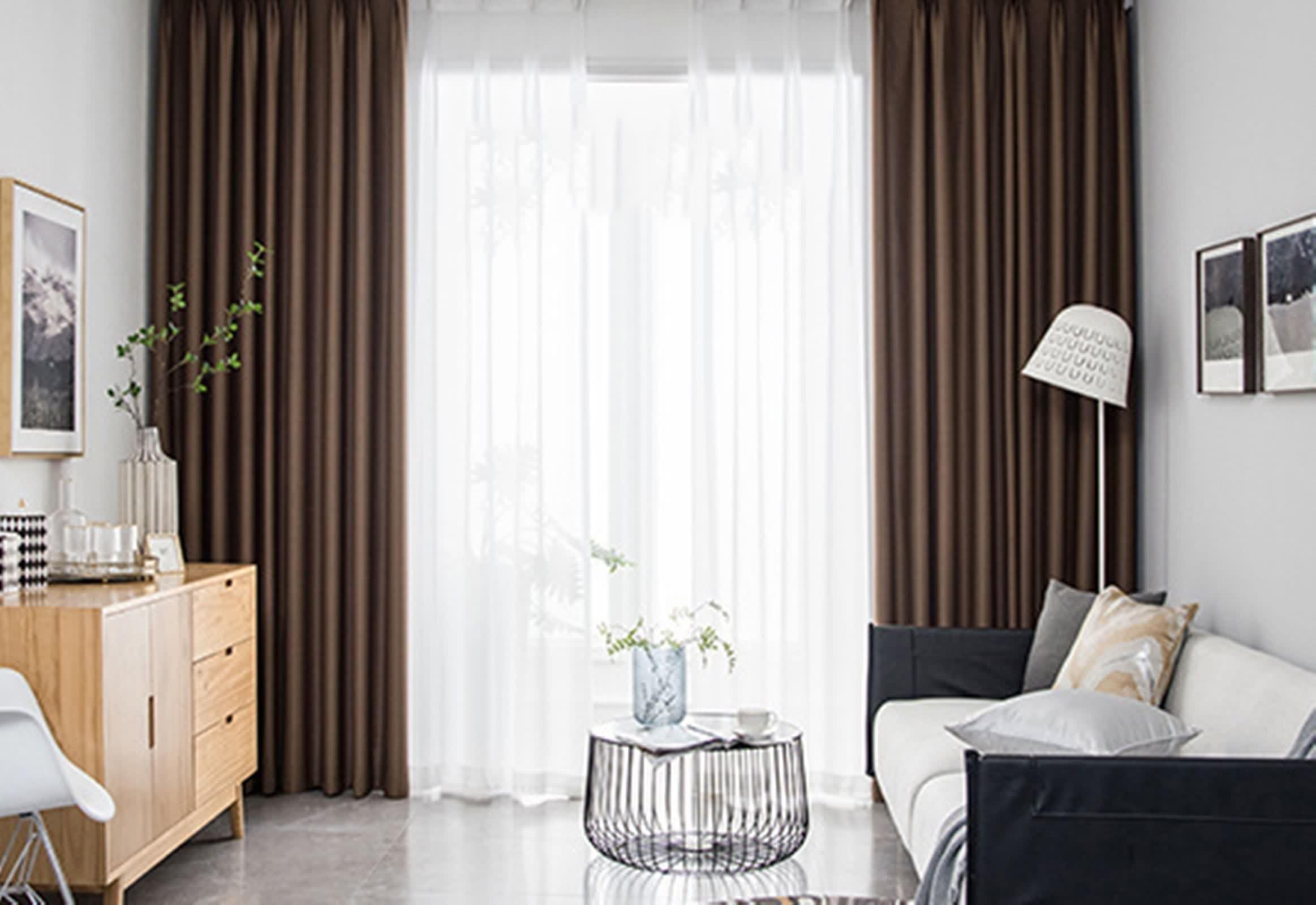 Verdunklungsvorhänge Wohnzimmer 2er Set, Gardine Wohnzimer Dunkelbraun Tuch Einfarbig BxH 132x274cm