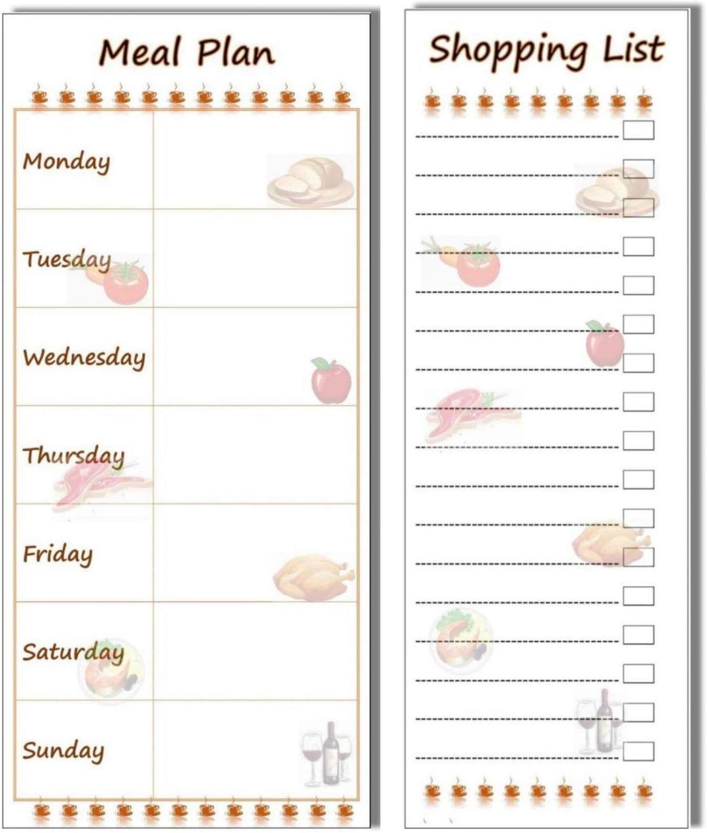 Meal Plan & Shopping Magnetic Stick on Fridge List Bundle Food to Shop for Design on a Magnetic Memo Shopping List pad and Weekly Menu Diet Planner Kitchen Daily Planning Tool
