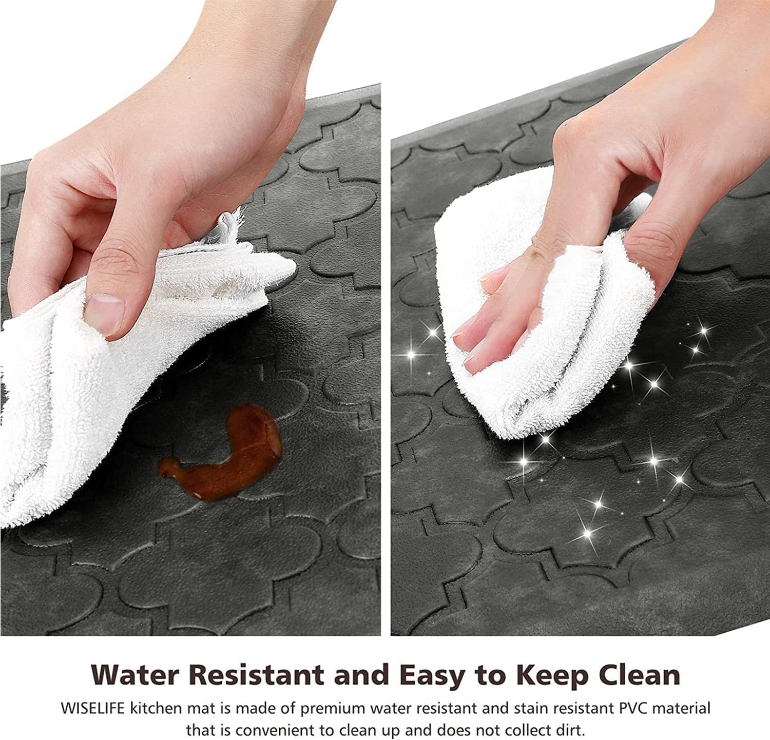 WISELIFE Kitchen Mat Cushioned Anti Fatigue Floor Mat,17.3"x39", Thick Non Slip Water Resistant Kitchen Rugs and Mats,Heavy Duty Foam Standing Mat for Kitchen,Floor,Home,Office,Desk,Sink, Grey