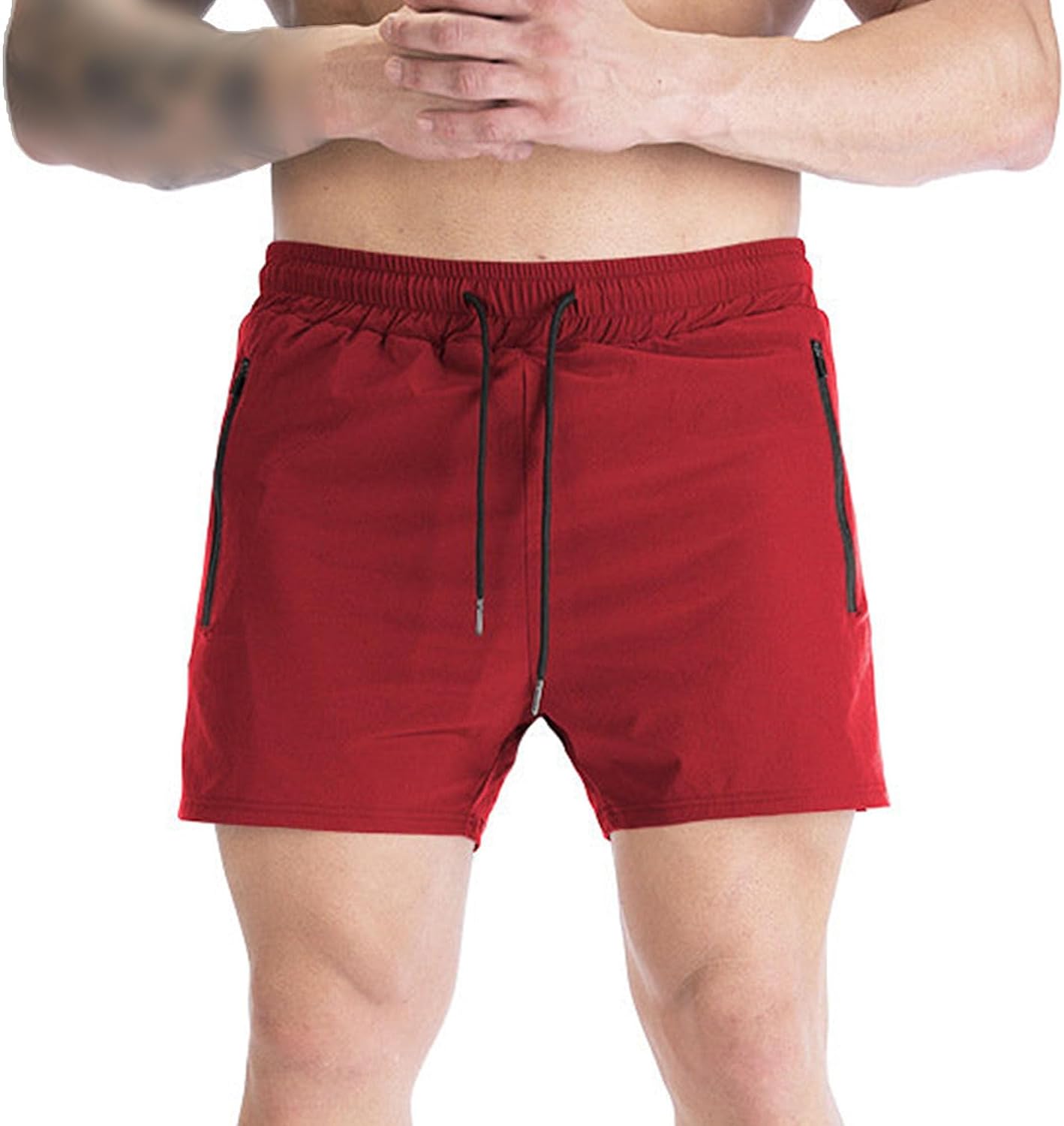DGHM-JLMY Men's Elastic Outdoor Running Shorts Slack Fitness Comfort Gym Shorts Casual Workout Athletic Shorts Zipper Pocket