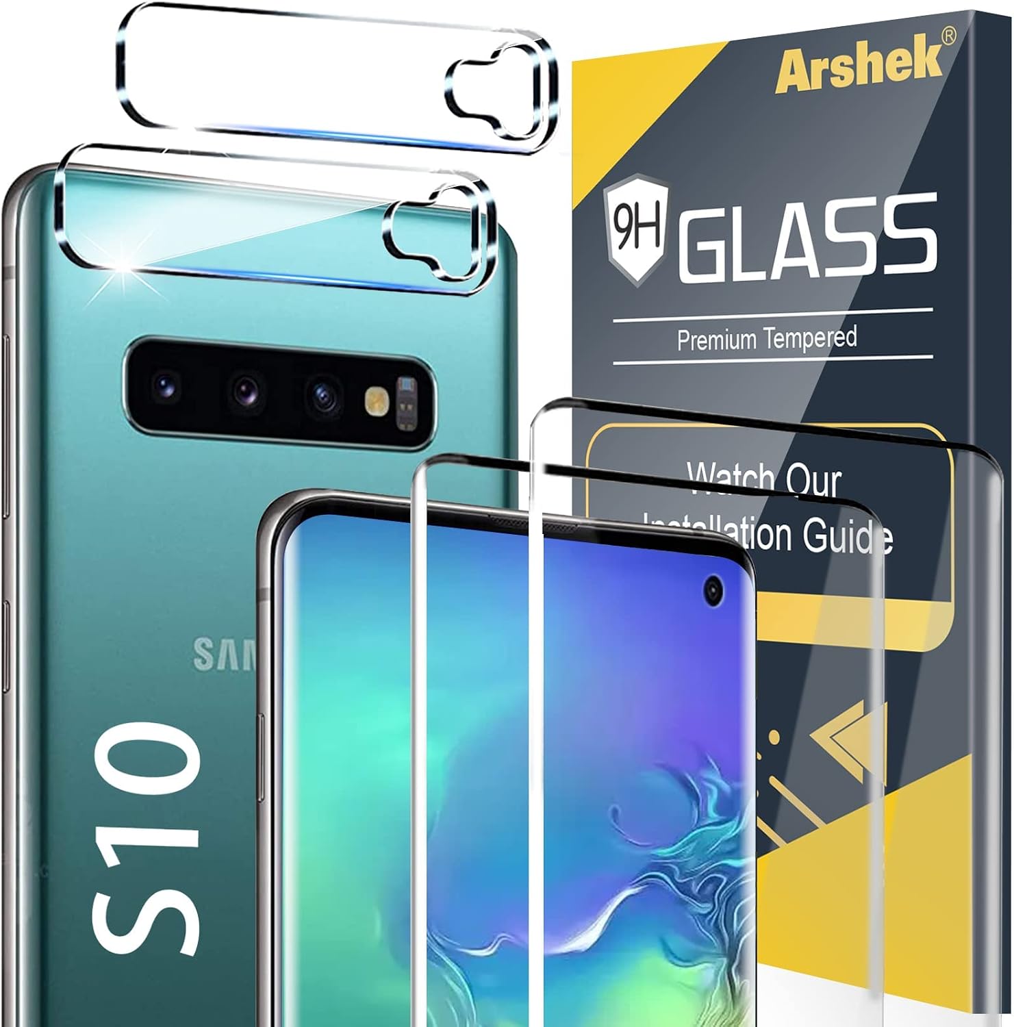 [2+2 Pack] Galaxy S10 Screen Protector, 9H Tempered Glass Include a Camera Lens Protector,Ultrasonic Fingerprint Compatible,HD Clear,3D Curved for Samsung