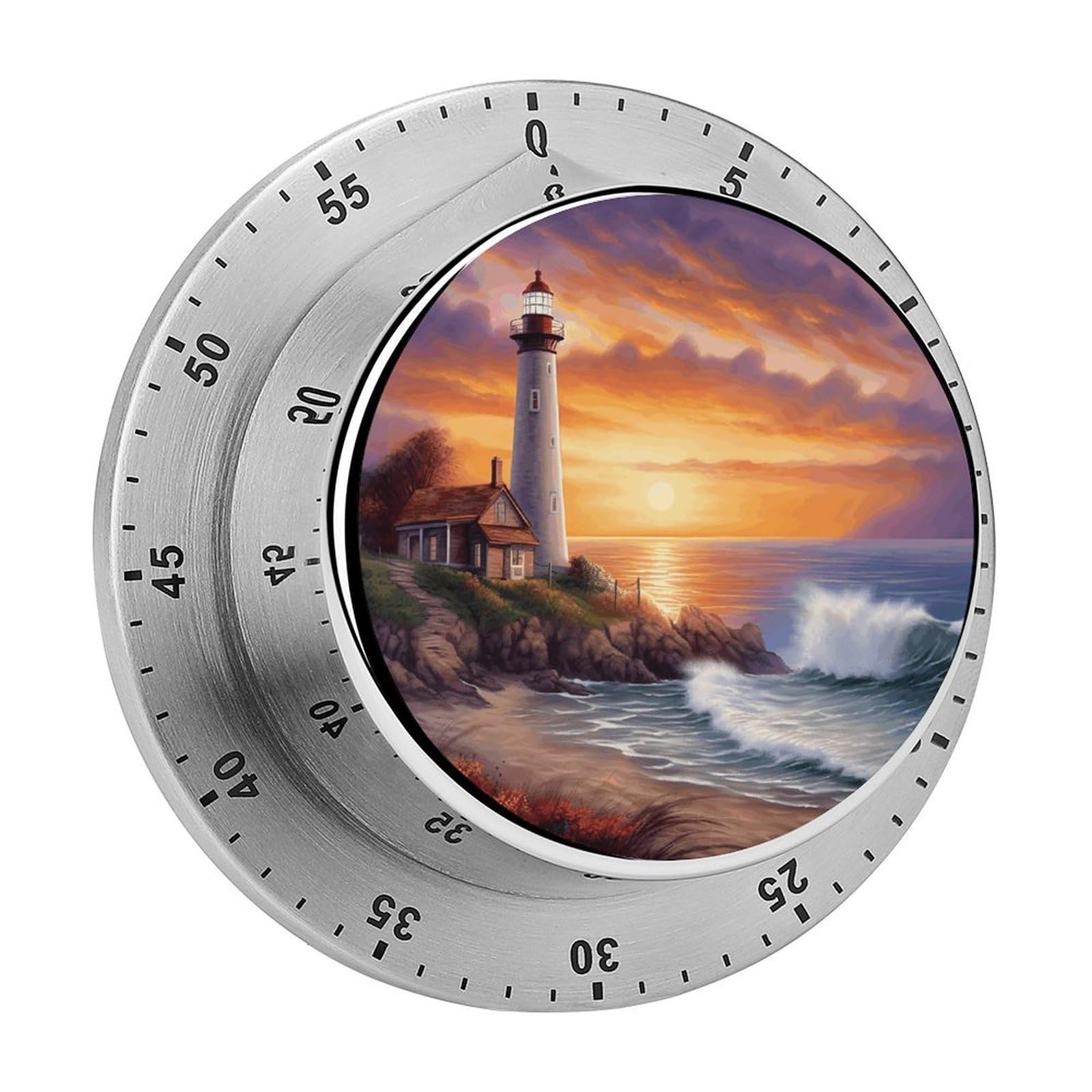 Lighthouse at Sunset Timers Kitchen Chef Cooking Timers Portable Countdown Alarm Loud Countdown Clock Waterproof Stainless Steel Timer Compact 60-Minute Mechanical Timer Daily Use