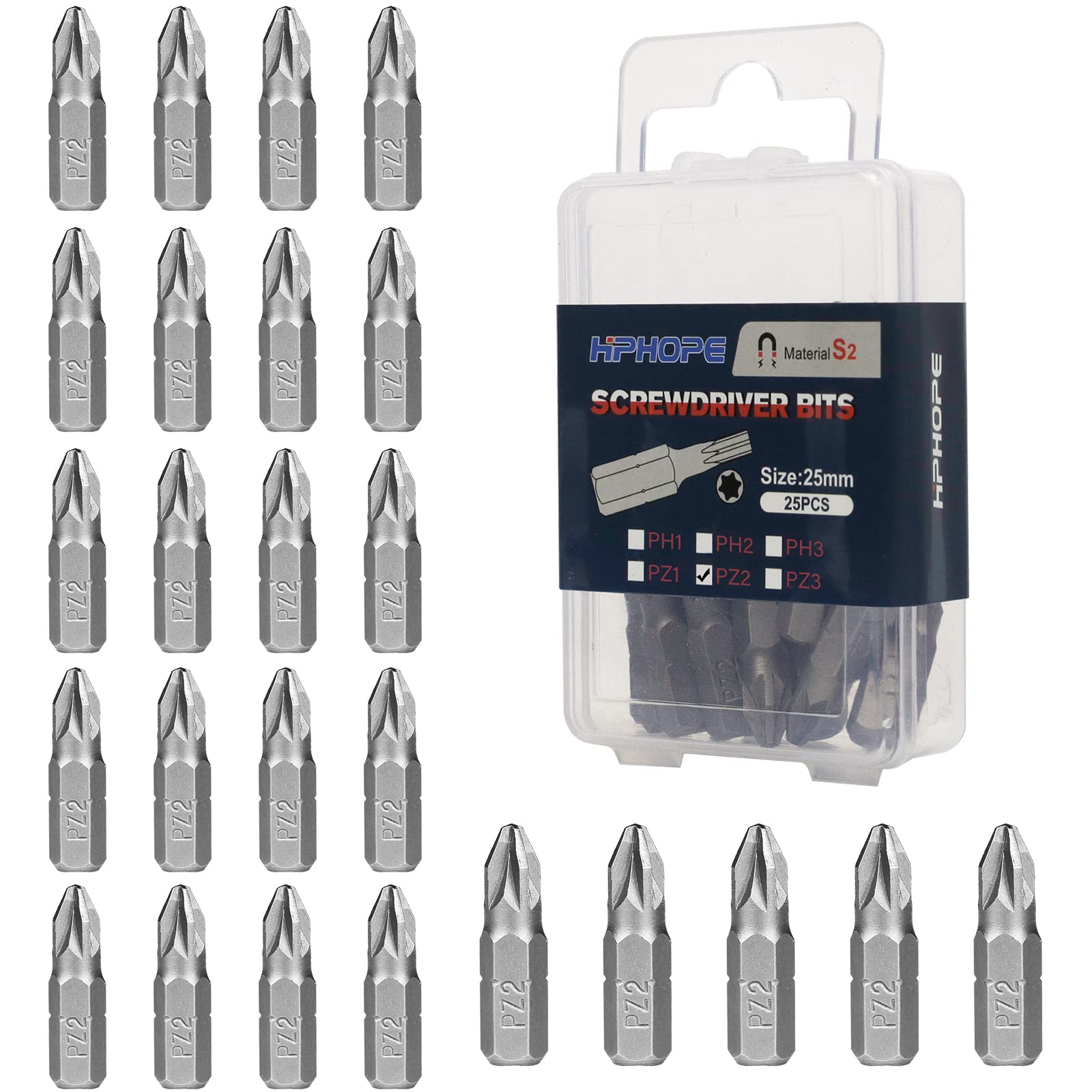 PZ3 Screwdriver Bit Set, Pozi Bits PZ3 1/4" Hexagon Bit, Length: 1", 25Pcs
