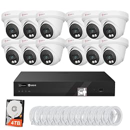 [Active Deterrent] - Anpviz 16 Channel 4K PoE Security Camera System with Two Way Audio, AI Human Vehicle Detection,12x 8MP Wired IP Turret Cameras Outdoor, 16CH 12MP PoE NVR with 4TB HDD for Business