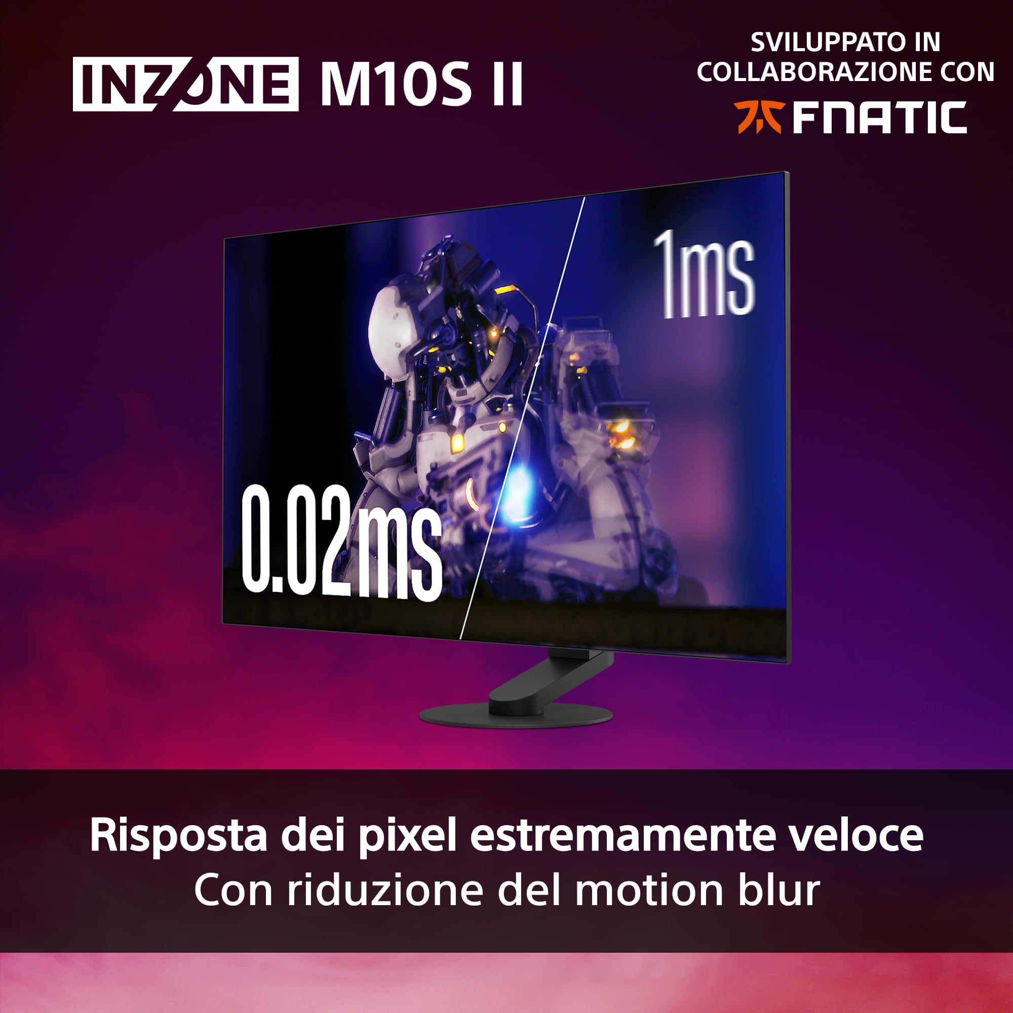 Sony INZONE M10S II Monitor Gaming OLED QHD da 27": 1440p, 540 Hz, 0,02 ms GtG, DCI-P3 99,5%, G-Sync, VRR, sviluppato con Fnatic, 1500 nit, DisplayPort 2.1-2 x HDMI 2.1 - PC, PlayStation 5