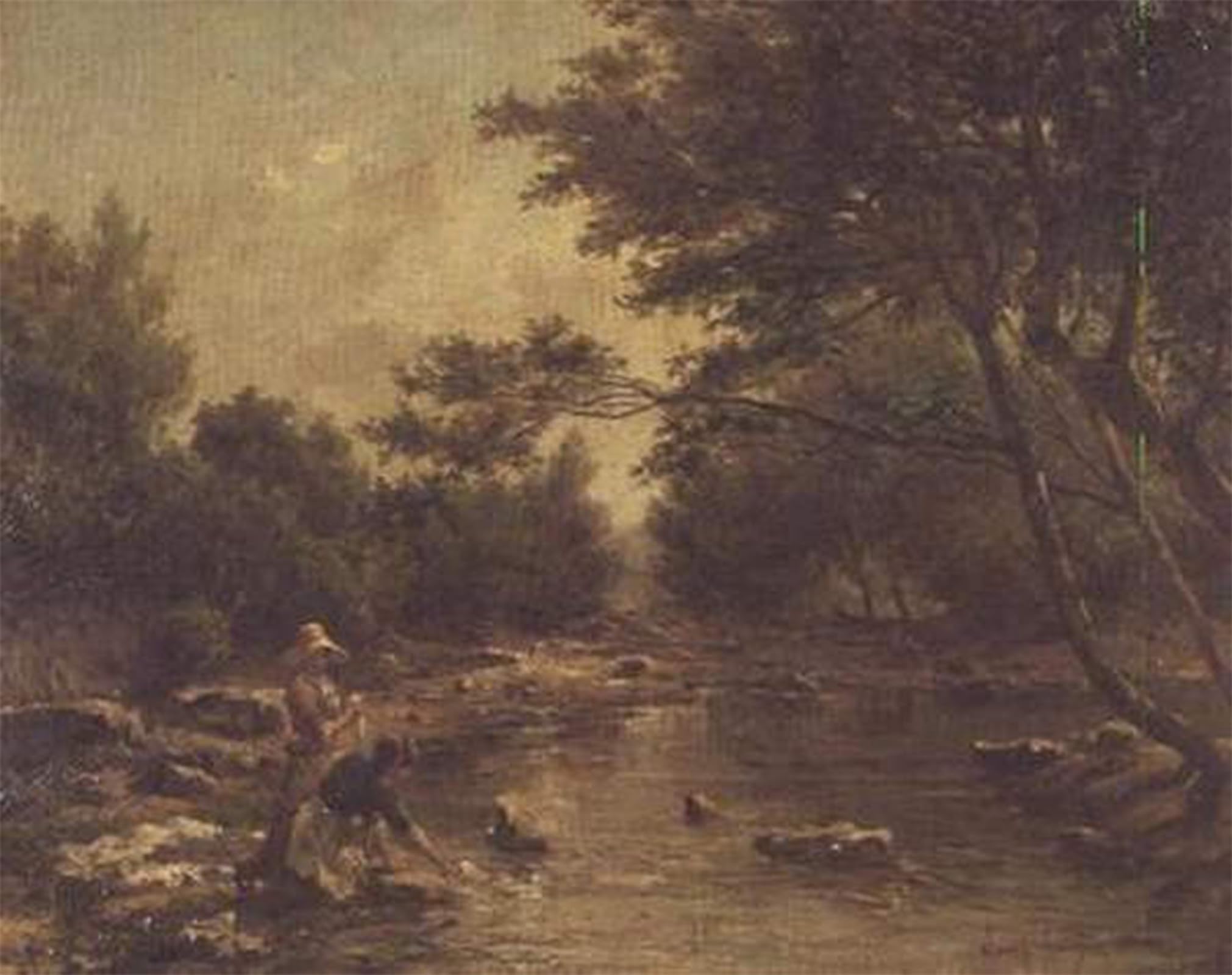 SERENDIPITP Abstract Painting Mural Print Picture Wall Decor Painting River Landscape with Washerwomen by Paul Camille Guigou Vintage Wall Artwork for Home Decor 60x90cm