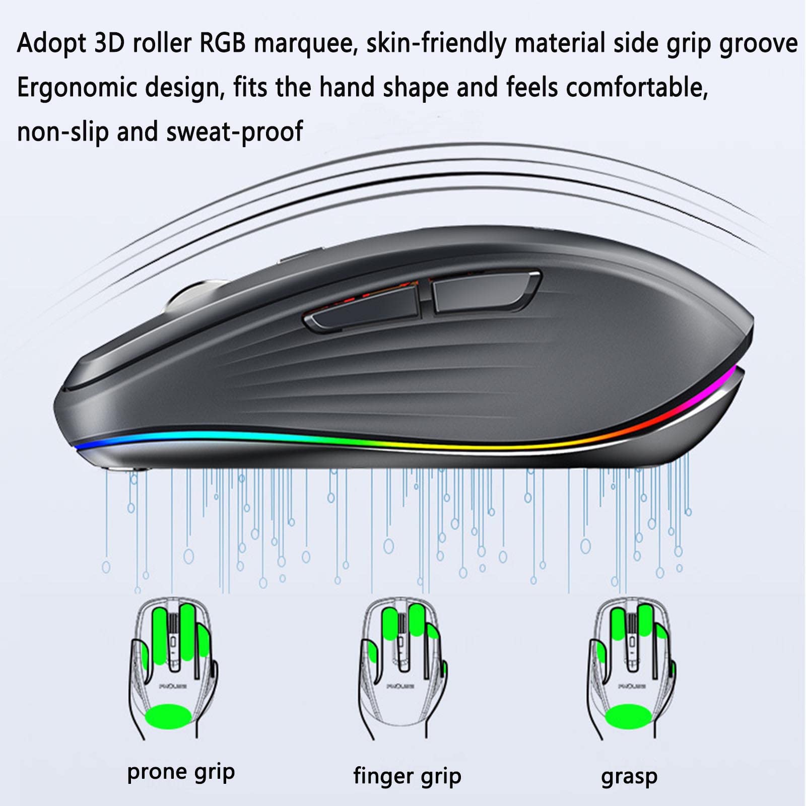 JUSHZ Souris sans Fil Ergonomique Gamer Bluetooth Gaming Rechargeable Lumière RVB 2,4 GHz USB PPP Réglable (100x65x34mm,White)