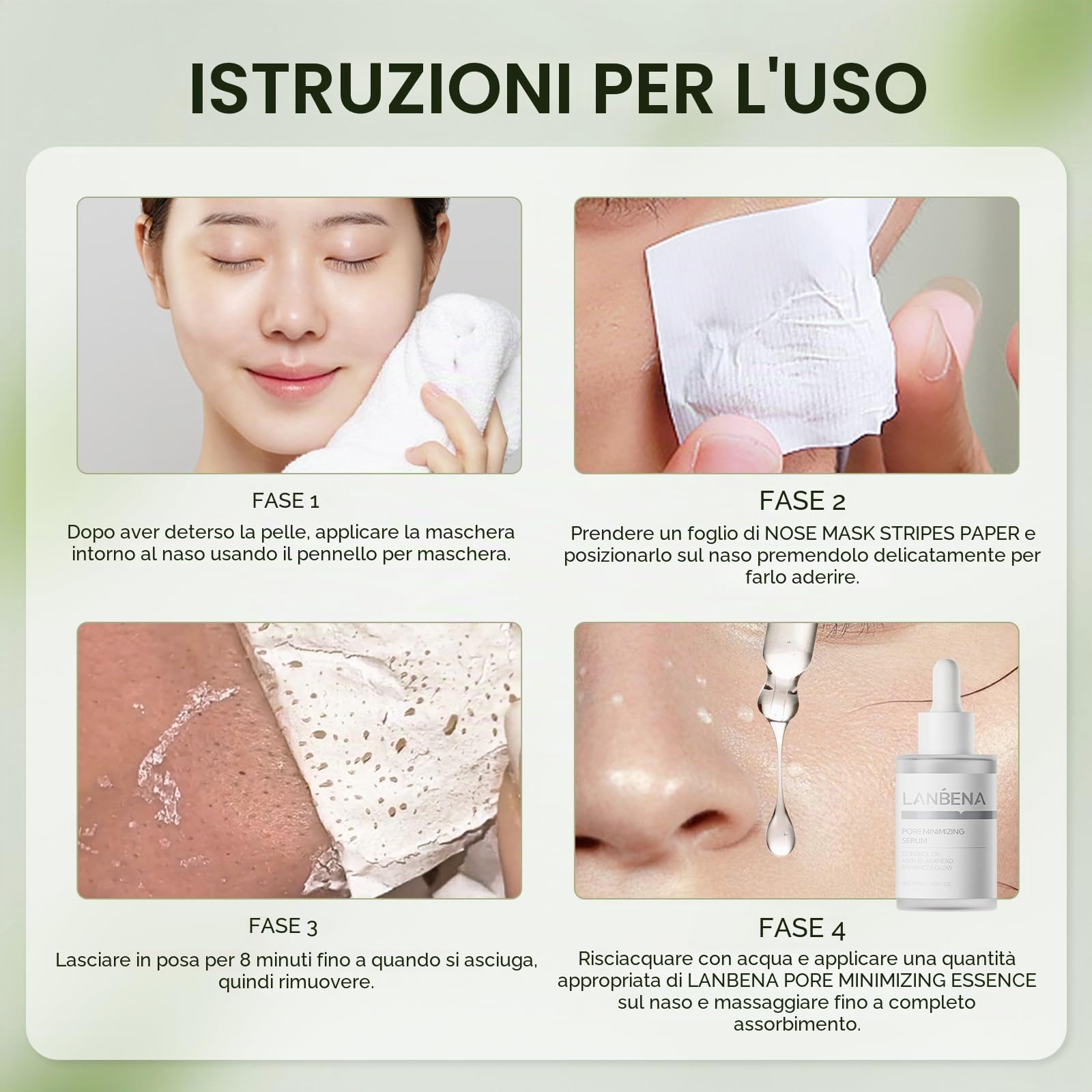 LANBENA punti neri rimozione (50 g), 100 strisce nasali, maschera punti neri, NOTA: La crema diventa gommosa al di sotto dei 25°C, mettere la bottiglia in acqua bollente per ammorbidirla