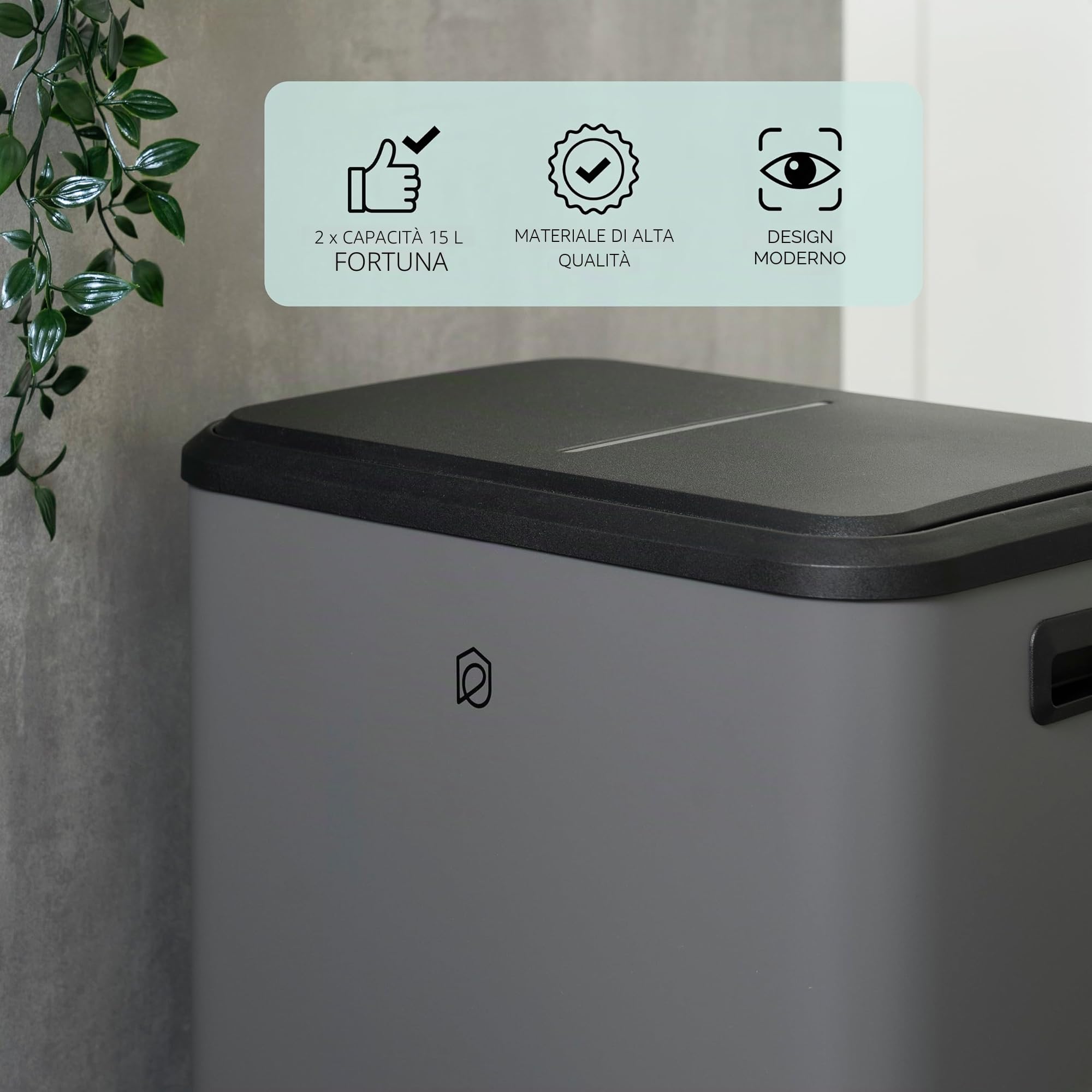 eluno Pattumiera a pedale ? 2 scomparti da 15 litri ciascuno, secchio interno estraibile in plastica, manici laterali, pedale grande, sistema di raccolta differenziata (Grigio)