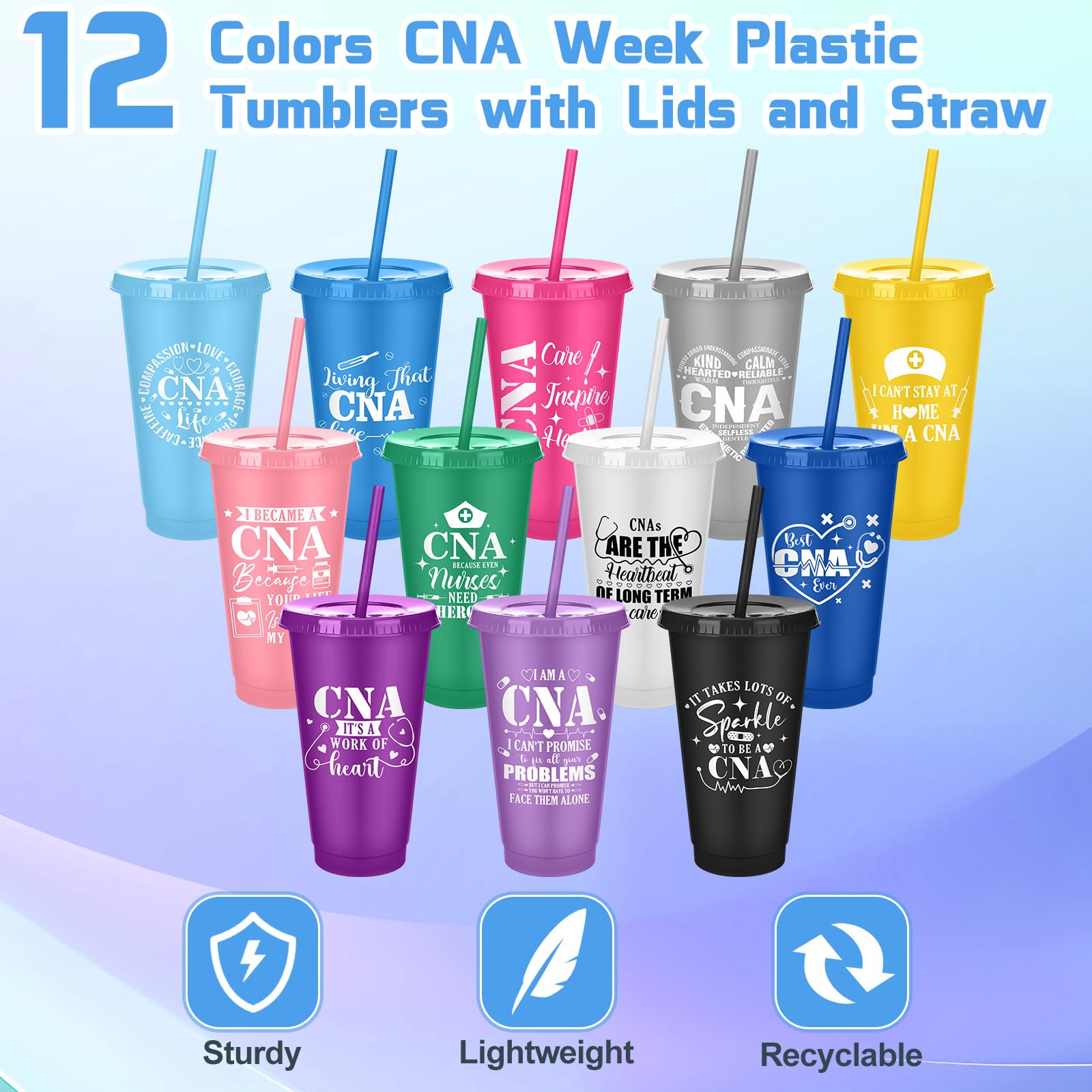 Meanplan 24 Pcs Cna Week Gifts Bulk Certified Nursing Assistants Gifts Cna Cups with Lids and Straws 24 oz Plastic Tumbler Nurse Appreciation Travel Mugs for Graduation Retirement Party Favors