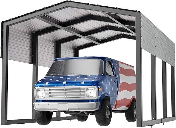 Metal Carport 10x15ft Heavy-Duty | Military-Grade Reinforced Garage Kits with Steel Roof & Hurricane | 550lbs/Sq.Ft Snow/RV/Camper/Truck/Tractor Shelter