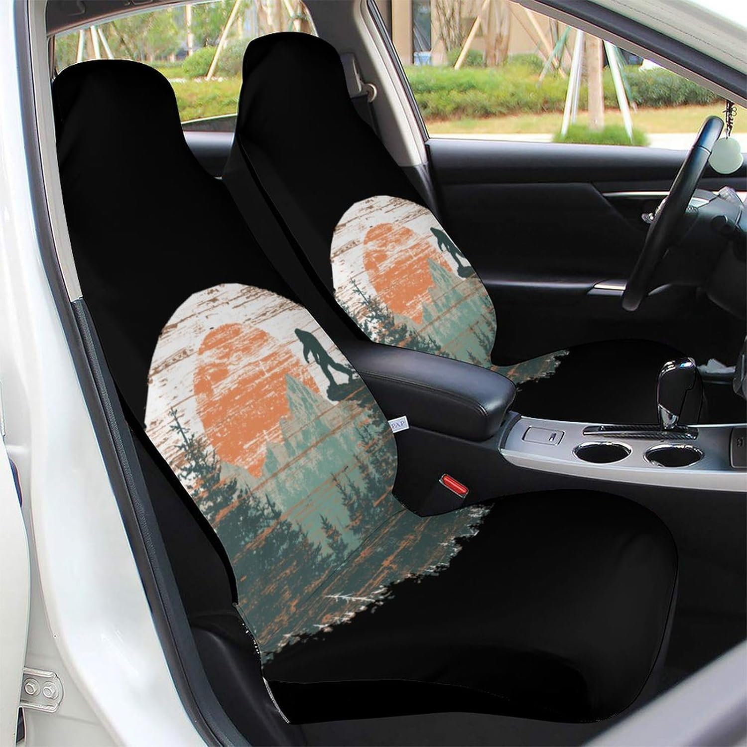 Vintage Bigfoot Sunset Mountains Car Seat Protector Front Seats Universal Fit Automotive Accessories