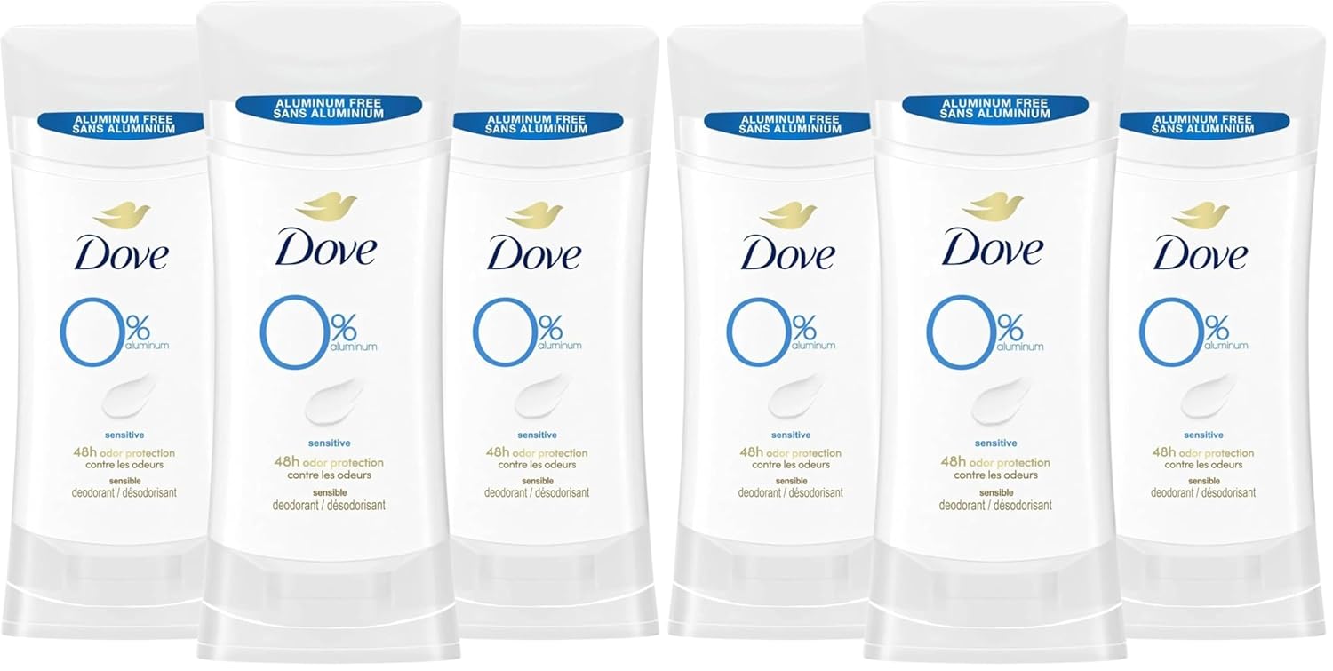 Dove Aluminum Free Deodorant for Women Sensitive 72 hour odor protection 2.6 oz,(Pack of 6)