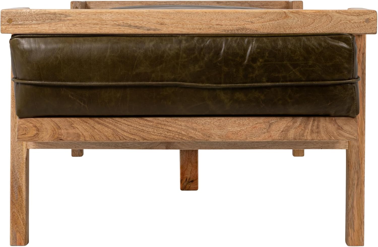 Creative Co-Op Extra-Long Mango Wood Daybed Bench with Distressed Leather Cushion, Natural and Green