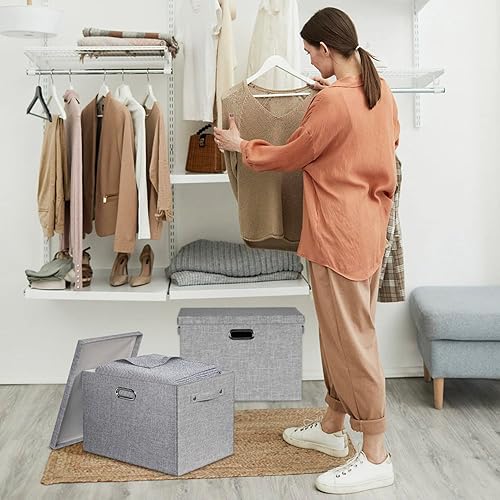 Miniatura 10 de Contenedores de almacenamiento apilables de 4 x 24 L con tapas para organizar, cajas de almacenamiento decorativas de 15 pulgadas con tapas,