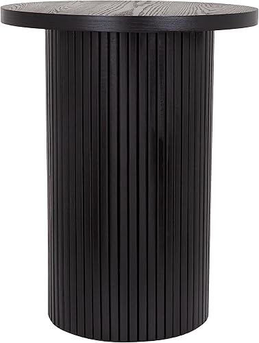 Miniatura 7 de THKSHOUZ Mesas auxiliares negras para sala de estar, moderna mesa auxiliar de tambor, mesa decorativa negra de 18 pulgadas de ancho, totalmente 18"