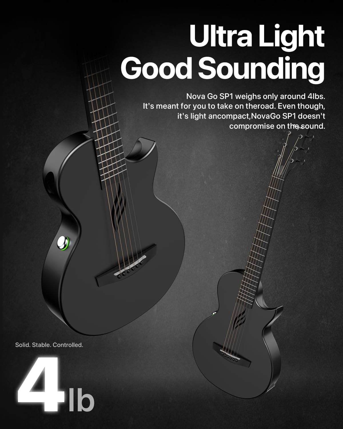 Enya NOVA GO SP1 Carbon Fiber Travel Guitar - 35" Acoustic Electric with Smart AcousticPlus Technology, Built-in Effects, USB Recording, Bluetooth Speaker, Beginner Bundle with Gig Bag & Accessories