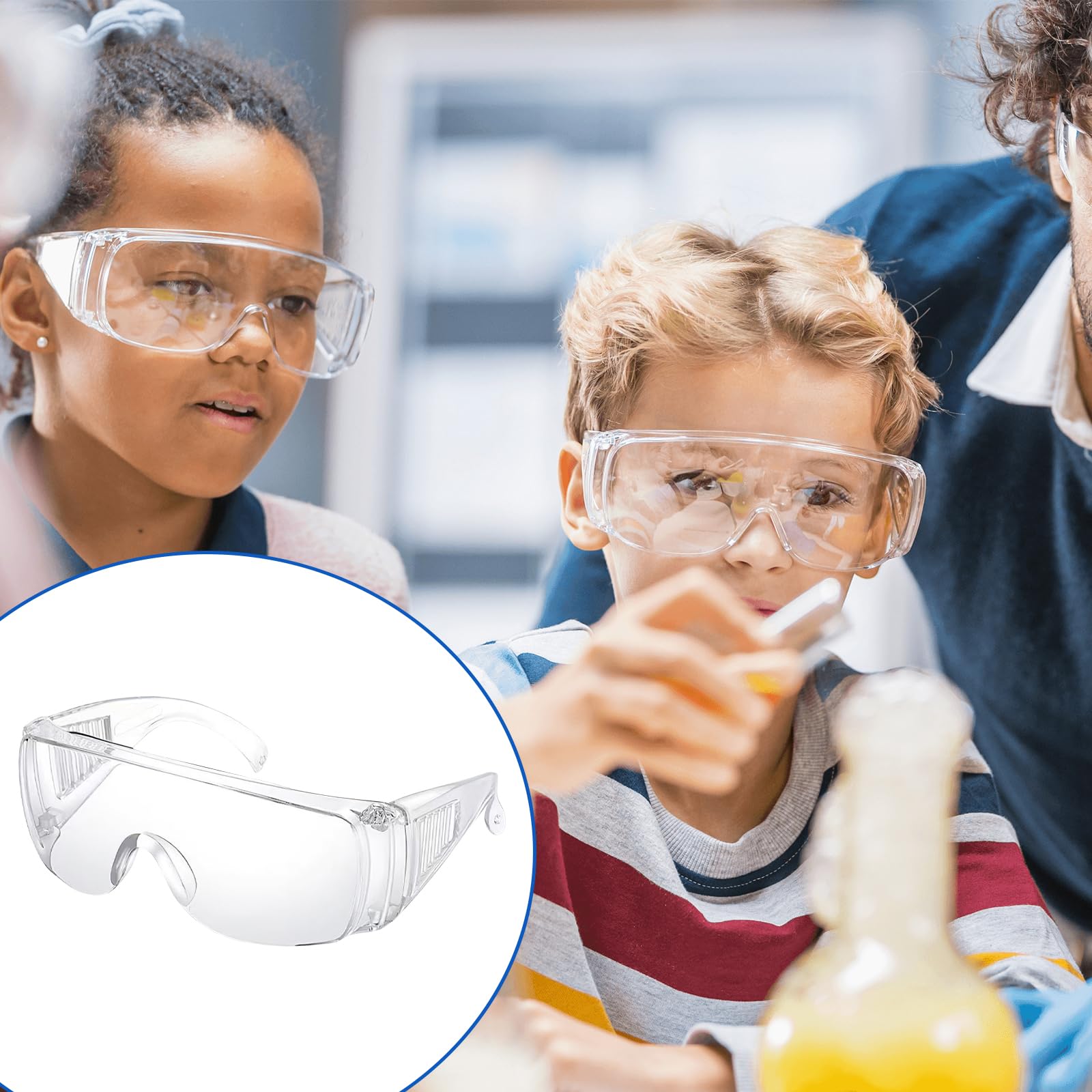 6 Stück Schutzbrille Kinder Arbeitsschutzbrille, Sicherheitsbrille Transparent Schutzbrille, Antibeschlag Bruchsicher, Kratzfeste Linsen, Kratzfest Komfortabel Sicher, für Brillenträger Labor Chemie