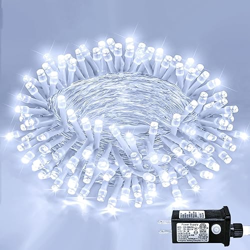 Miniatura 31 de 250 luces LED de Navidad de 82 pies, luces de Navidad blancas cálidas para exteriores, 8 modos, cable transparente, luces de hadas parpadeantes