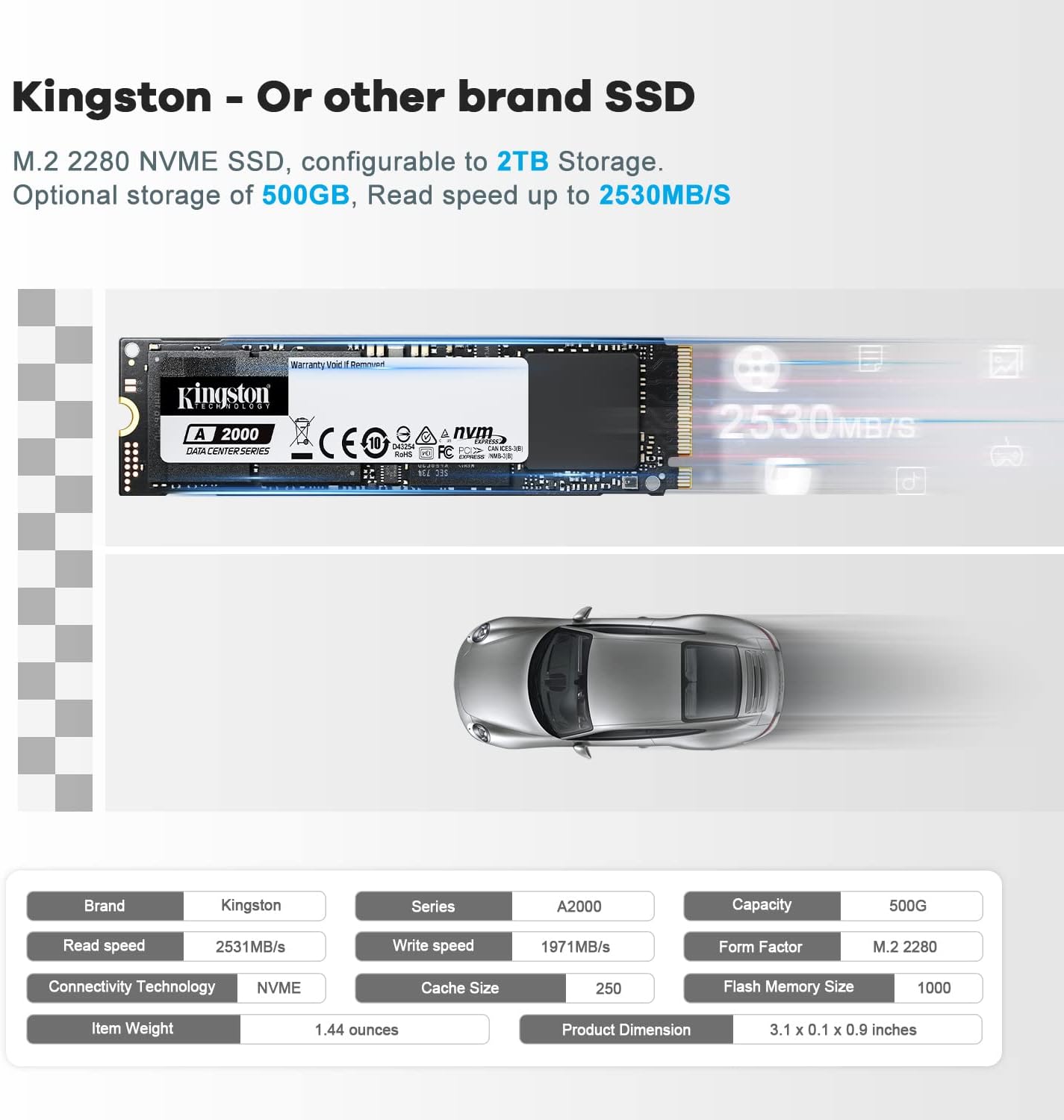 Kingston NVMe SSD, demonstrating the high-speed storage solution in the Beelink SEi11 Mini PC.