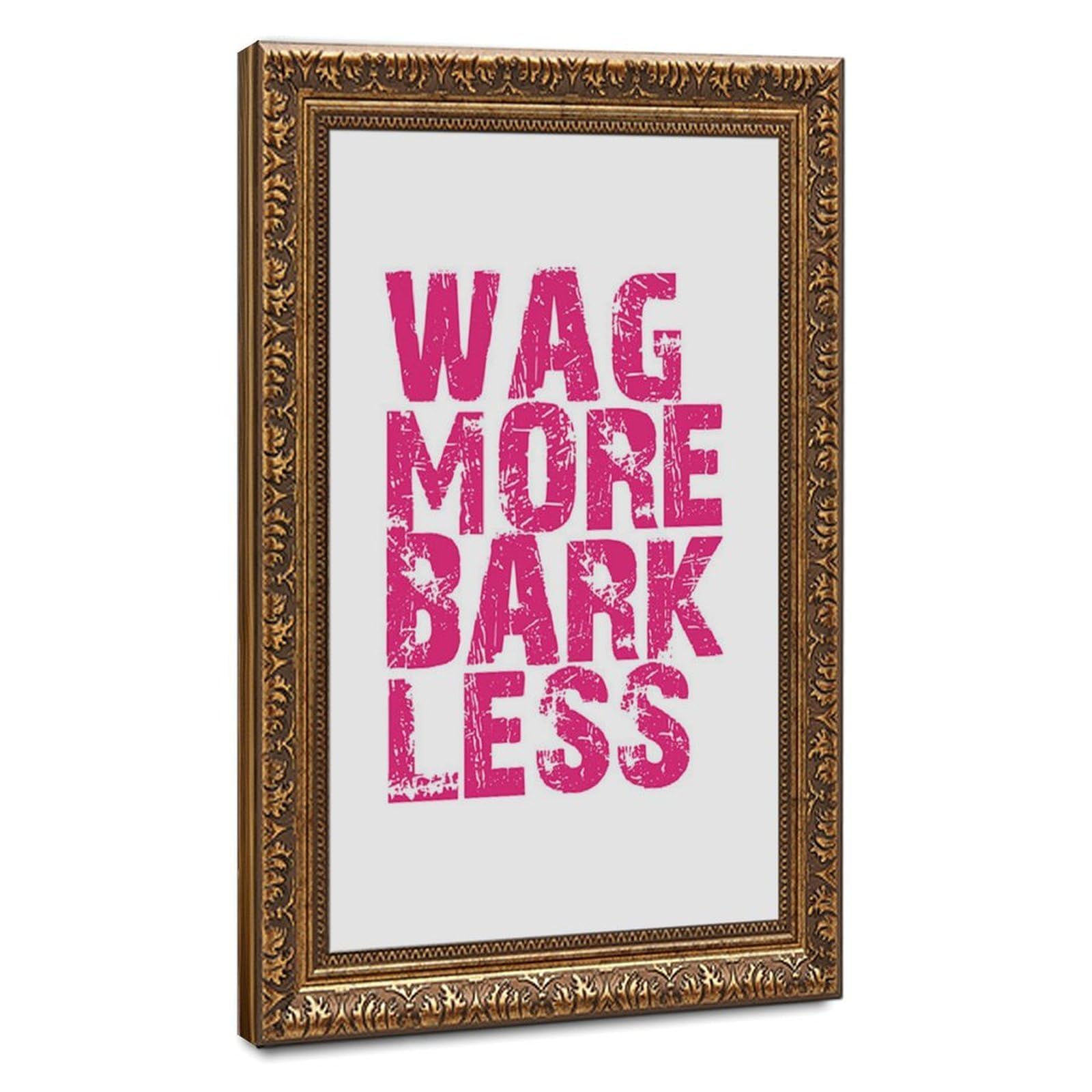 Mnyuein Wag More Bark Less Poster Motivational Quotes Canvas Poster Bedroom Decor Sports Landscape Office Room Decor Gift Retro Gold Frame 24" L X 36" W