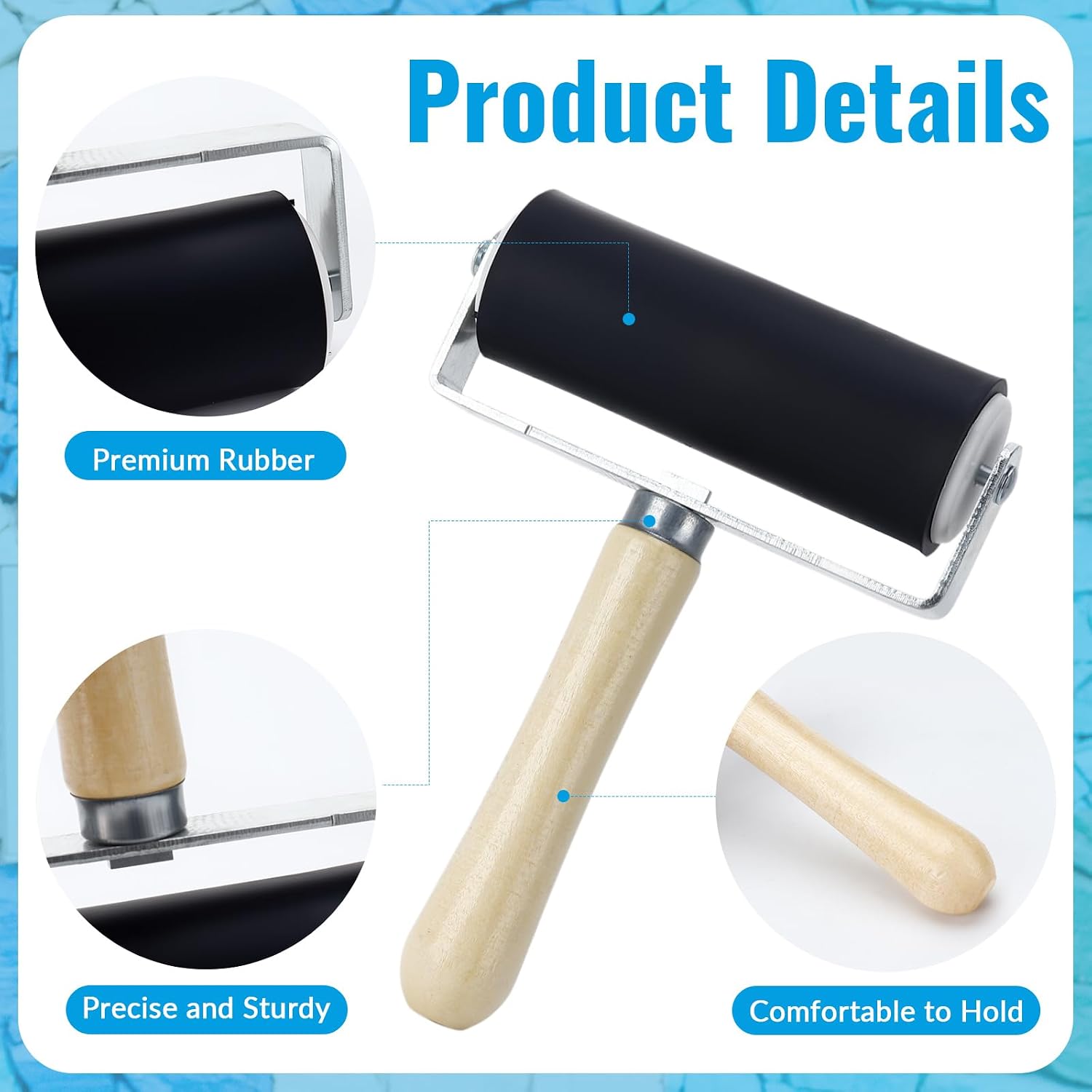 3 Pack Rubber Brayer Roller, 1.4”/2.4”/3.7” Art Craft Rollers with Scraper