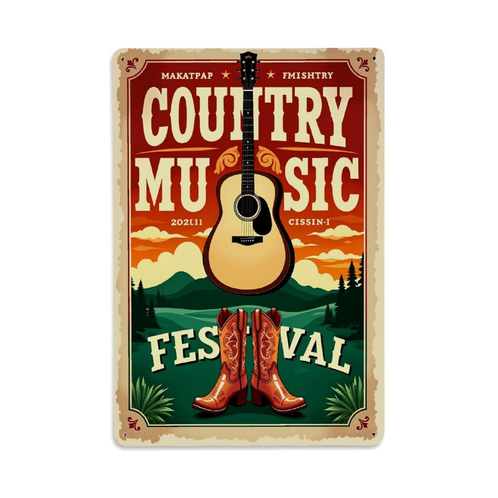 Enderetf Vintage Country Music Festival Poster Design Tin Sign Metal Poster, Home Bar Garage Man Cave Cafe Indoor & Outdoor Wall Decoration 8X12inches