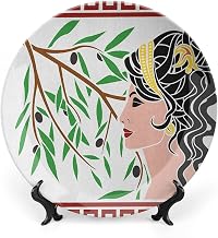 7 Inch Decorative Plate,Toga Party Ceramic Craft, Mythological Aphrodite Profile and Olive Branch Greek Print Ceramic Wall Hanging for Fine Dining Upscale Events, Dinner Parties, Weddings, Catering