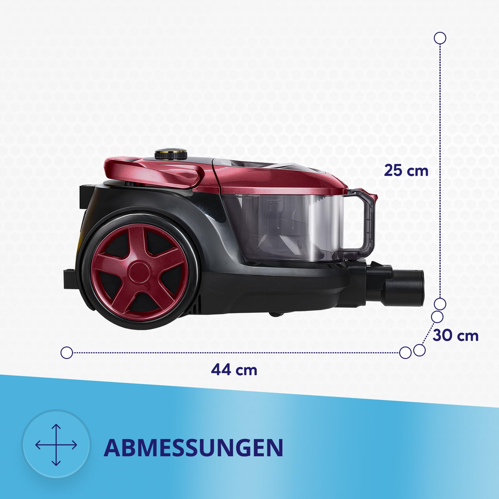 MPM Odkurzacz bezworkowy – pojemnik 2,5 l – filtr HEPA – z nasadkami/akcesoriami i uchwytem teleskopowym – 850 W