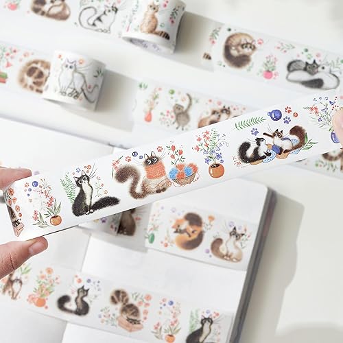 Miniatura 3 de WT Cat Mood Washi - Juego de calcomanías de cinta Washi, 4 rollos, diseños originales, calcomanías decorativas de gatito, calcomanías de