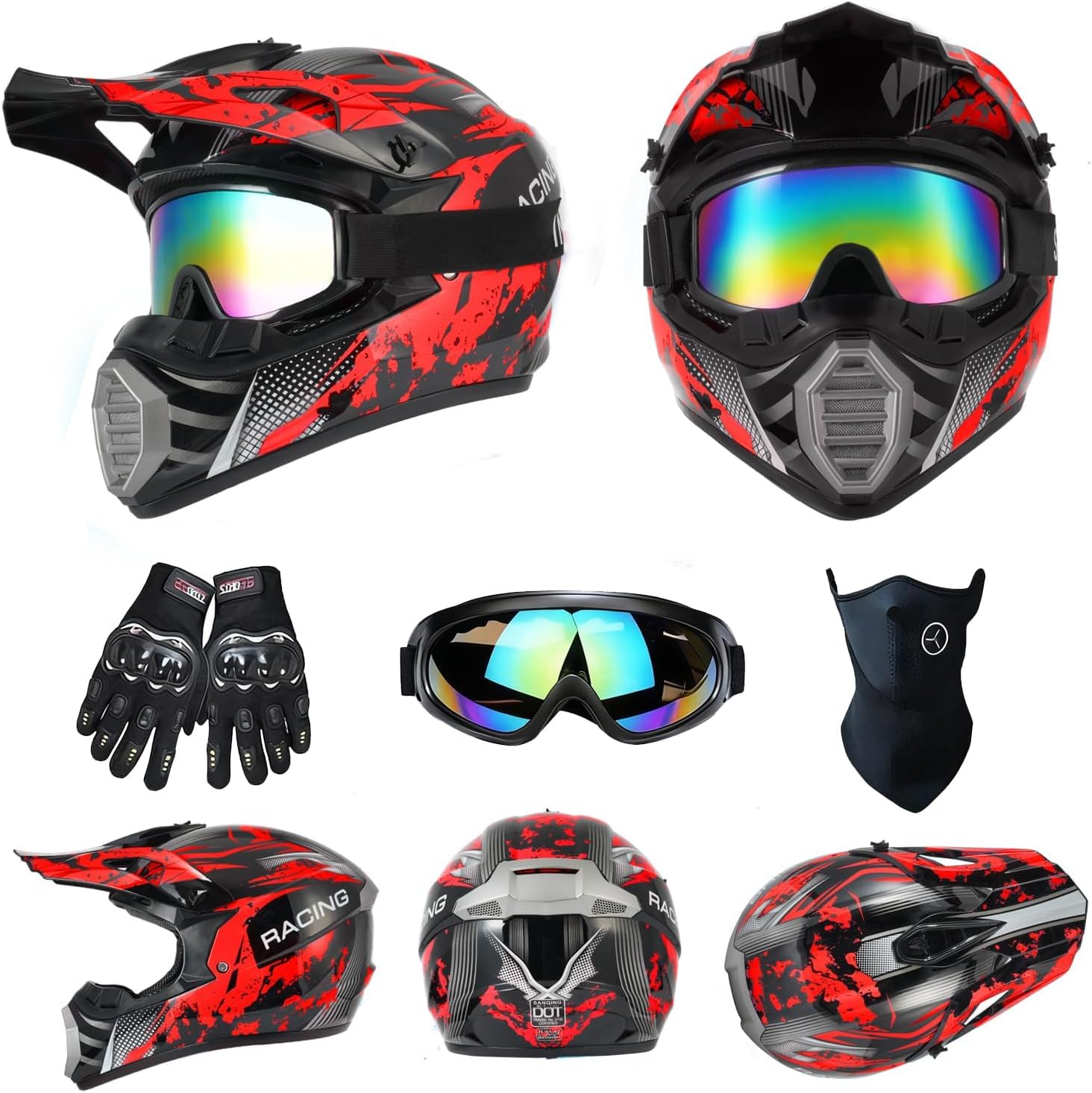 Youth Kids Dirt Bike Helmet Motocross ATV Dirtbike BMX MX Go-Kart 4-Wheeler Quad Offroad Motorcycle Helmet Goggles Gloves Mask DOT Certified