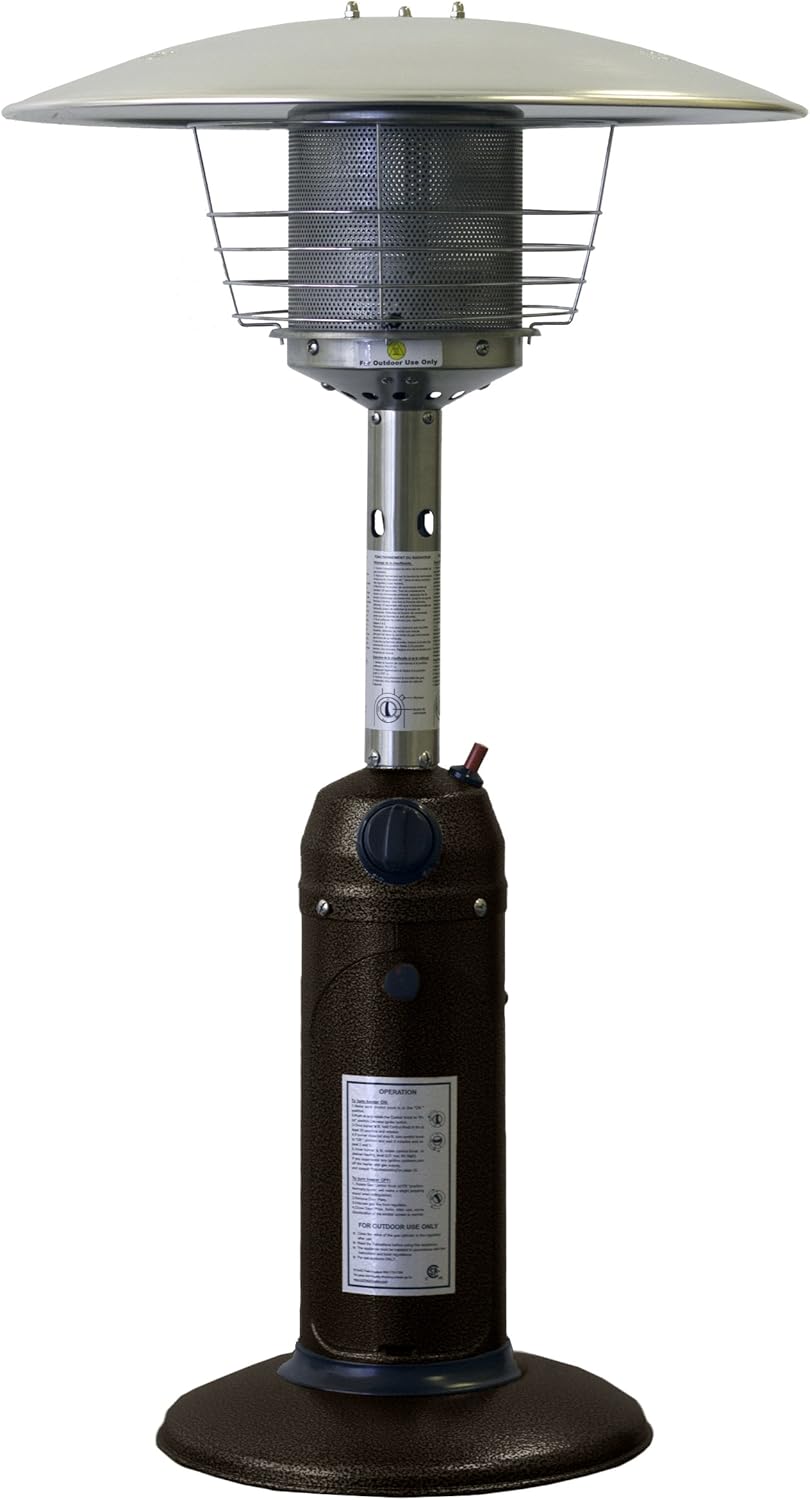 Hiland HLD032-CG Portable Table Top Patio Heater, 11,000 BTU, Use 1lb or 20Lb Propane Tank, Bronze/Gold Hammered Finish