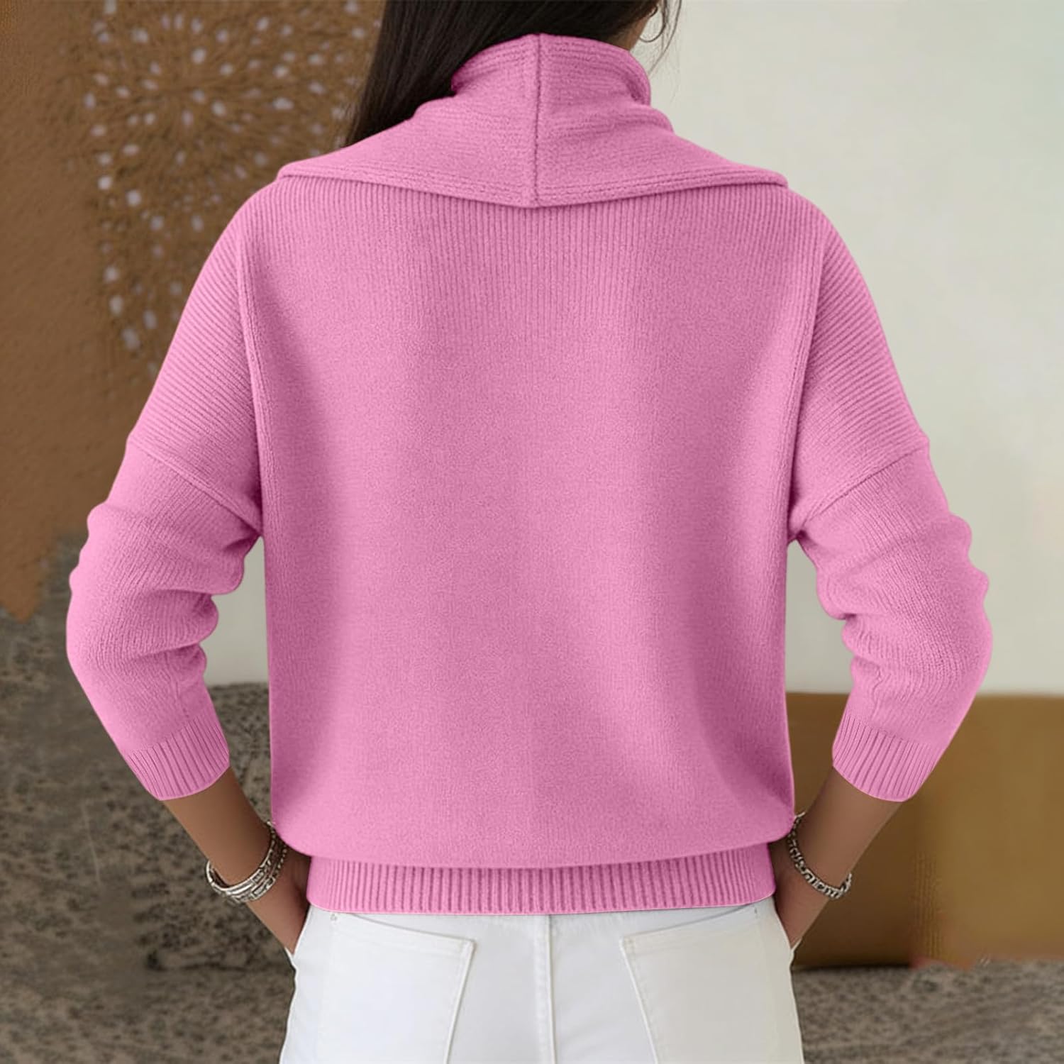 Cashmere Sweaters for Women 2025 Winter Cowl Neck Pullover Solid Color Long Sleeve Warm Soft Knitted Blouses Sweater - Image 4