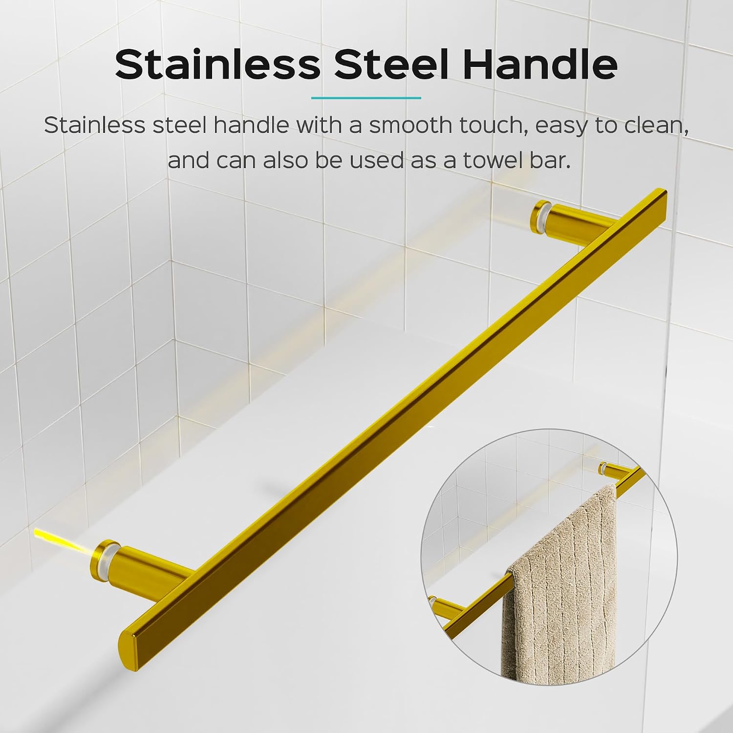 Frameless Bifold Rotatable Shower Tub Door 31" W x 55" H,Bathroom Walk in Shower with Premium 1/4" Tempered Glass,Fixed Frameless Glass Door/RV Retractable Shower Door-Gold