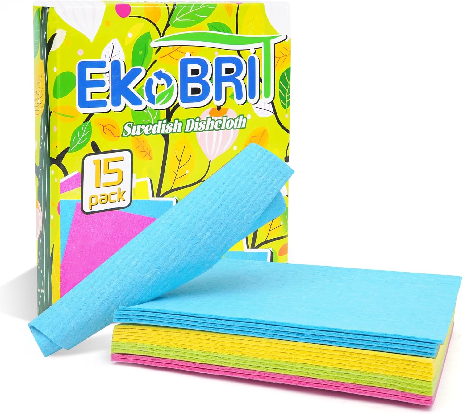 Swedish Dishcloths for Kitchen, 15-Pack - Extra Absorbent & Fast Drying, Reusable Washable Cleaning Cloths, Eco-Friendly Kitchen Towels Replace Sponges & Paper Towels