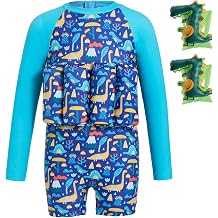 Gogokids Kids Float Swimsuit with Inflatable Armbands & 8 Removable Buoyancy Pads, UV 50+ Sun Protection float swim vest for Toddler 1-6 Years22-44lbs, Back Zip Long Sleeve Swimwear for Pool & Beach