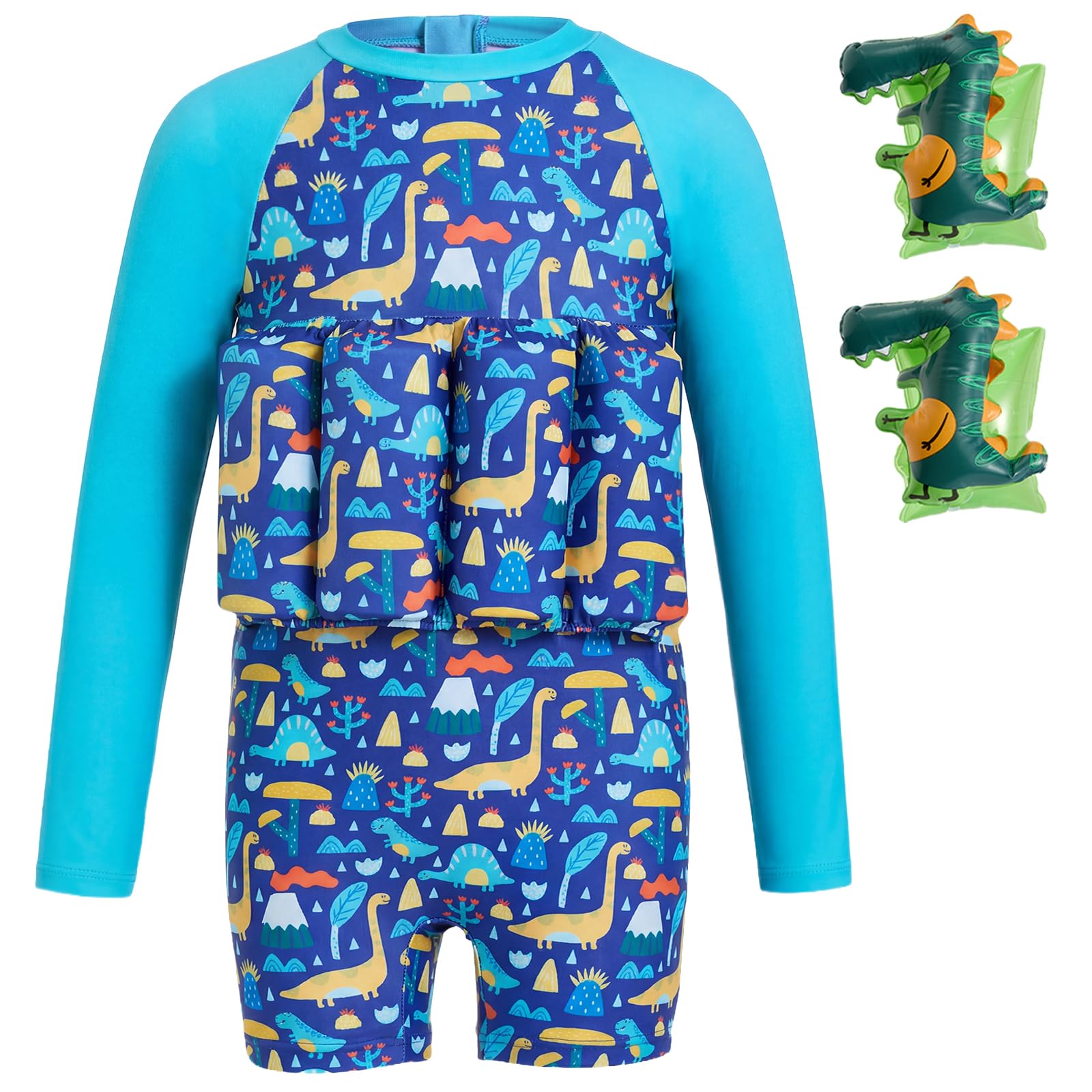 Gogokids Toddler Swim Vest, UPF 50+ Long Sleeve Float Suit with 8 Removable Buoyancy Pads & Arm Floats, Back Zip Learn-to-Swim for Kids 1-6 Years (10-20kg)