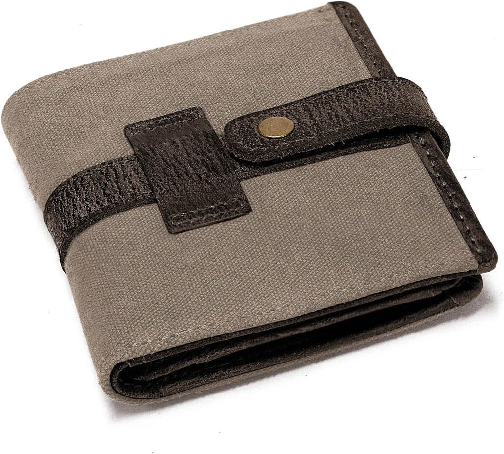 DRAKENSBERG Kimberley Wallet, Trifold, Purse, Buffalo Leather, Canvas, Safari-Style, Handmade, Grey, Taupe, Dark Brown