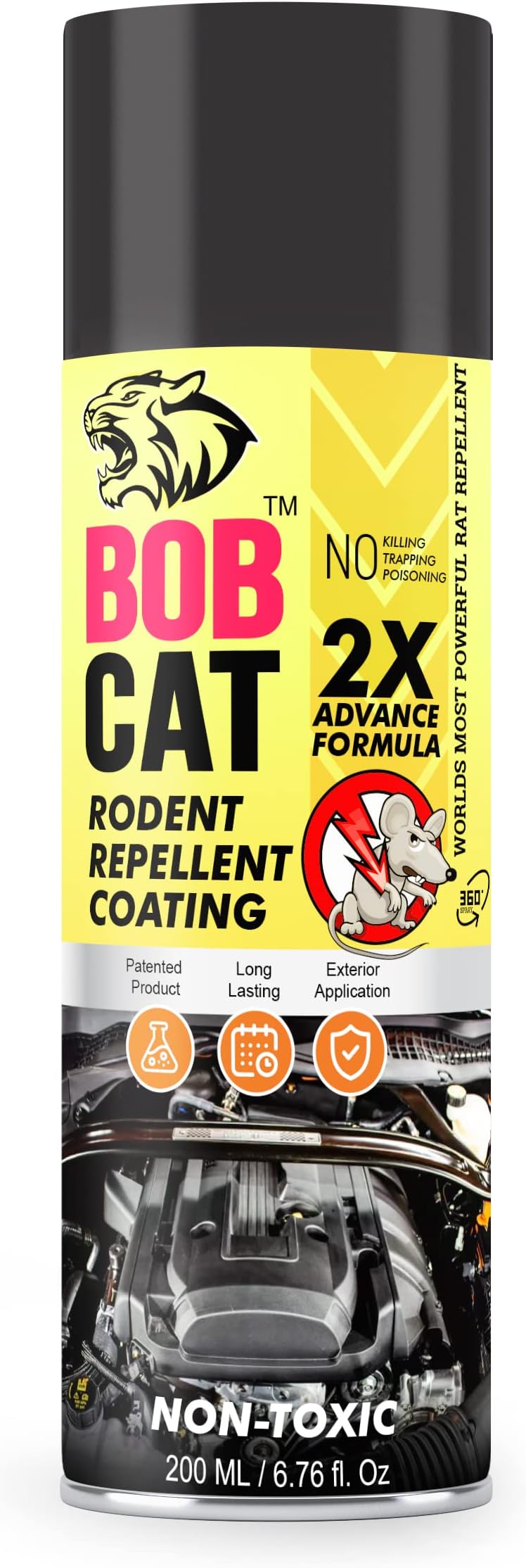 BOB CAT Highly Effective No Entry Rat Repellent Spray for Cars | Rodent Spray | Anti Rat | 2X Advance Formula | Rat Away From Home, Garage, Vehicles | Pack of 1 (Black, 200 ml) - FORMULATION 10X