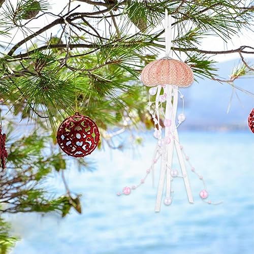 Miniatura 4 de 8 piezas de adorno de Navidad de medusa de erizo de mar, adornos de Navidad con temática de mar a granel con cristal y cinta para árbol de Navidad