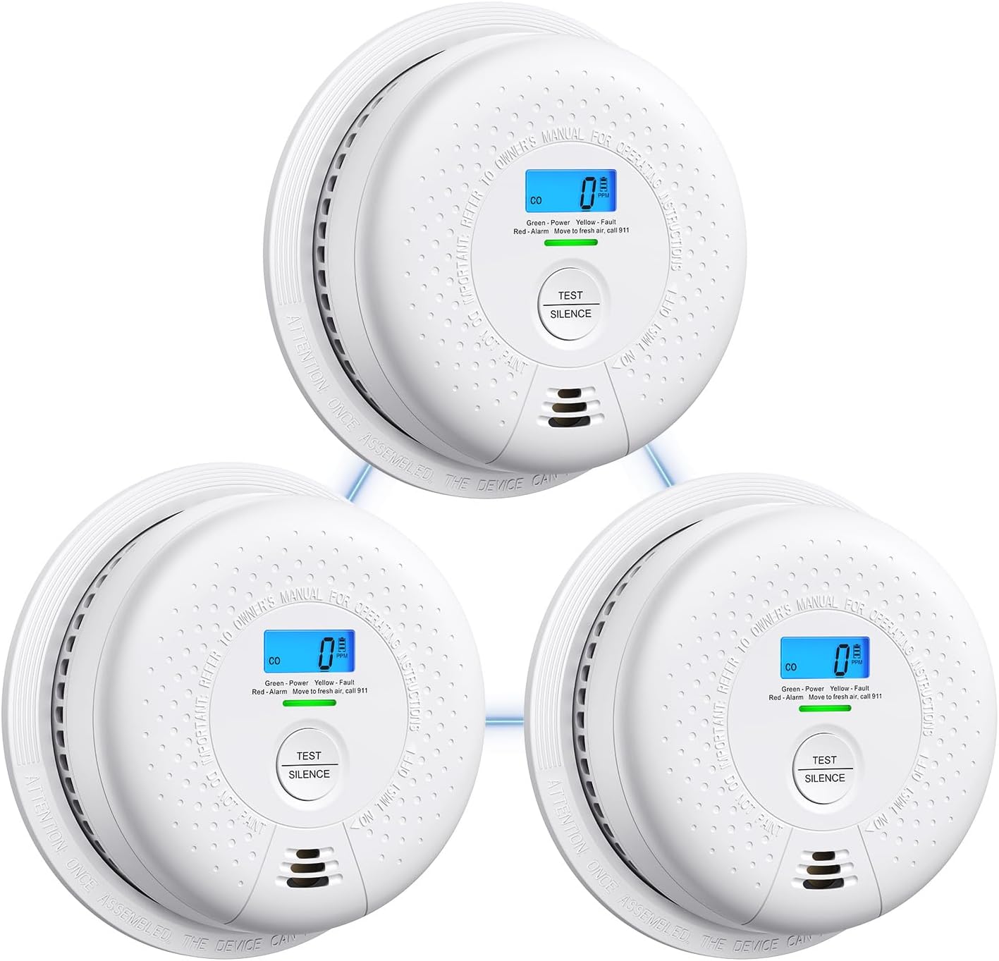 Smoke and Carbon Monoxide Detector Combo, Wireless Interconnected Combination Smoke and Carbon Monoxide Detector with 10-Year Battery, Up to 24 X-Sense Link+ Wireless Alarms, SC01-W, 3-Pack