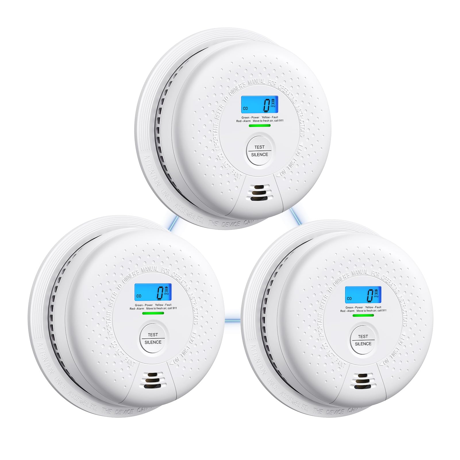 X-SenseSmoke and Carbon Monoxide Detector Combo, Wireless Interconnected Combination Smoke and Carbon Monoxide Detector with 10-Year Battery, Up to 24 X-Sense Link+ Wireless Alarms, SC01-W, 3-Pack