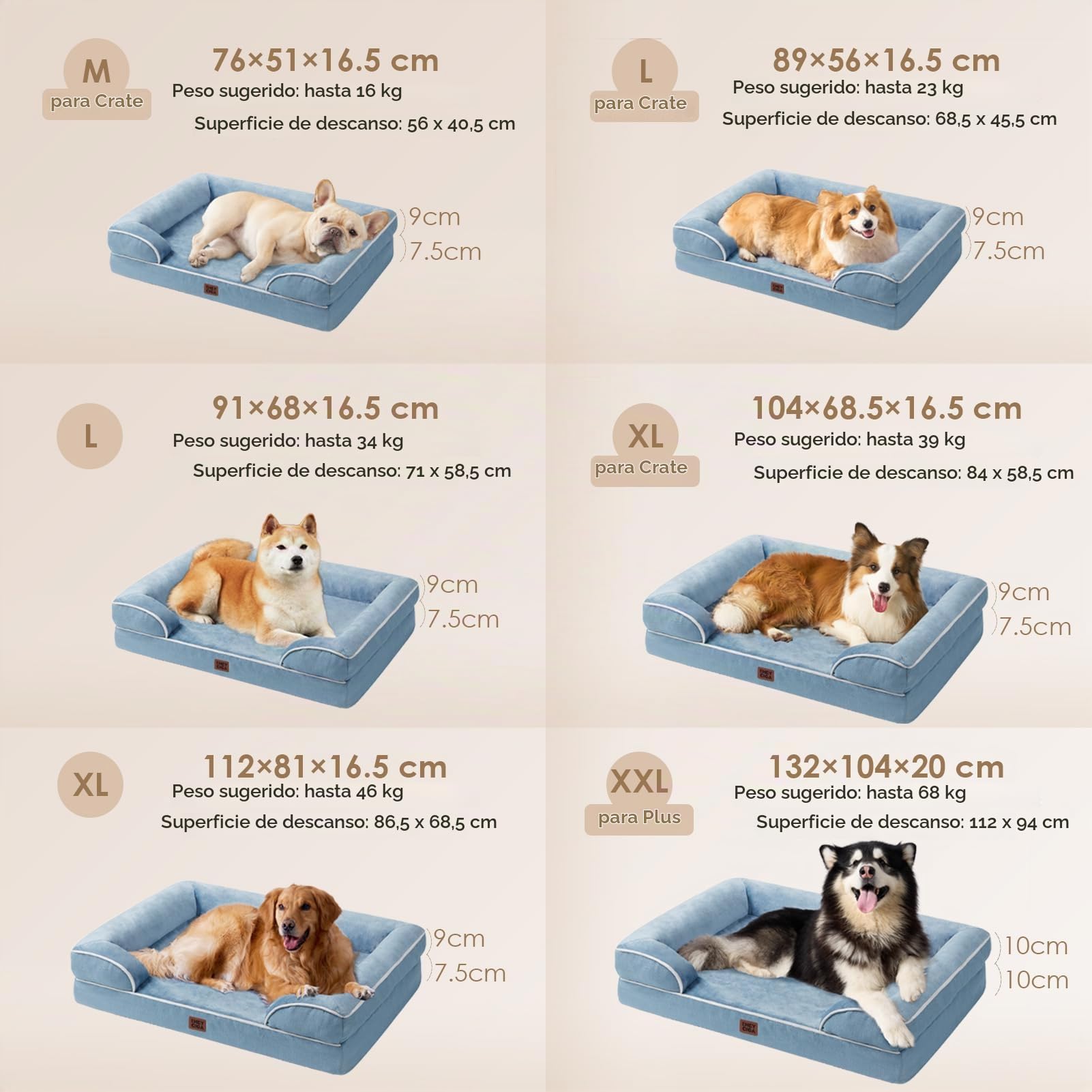 EHEYCIGA Cama Perro Grande 104x68x16cm, Colchon Perro Grandes Impermeable Lavable con Espuma Viscoelástica, Sofá Perro Desmontable, Azul
