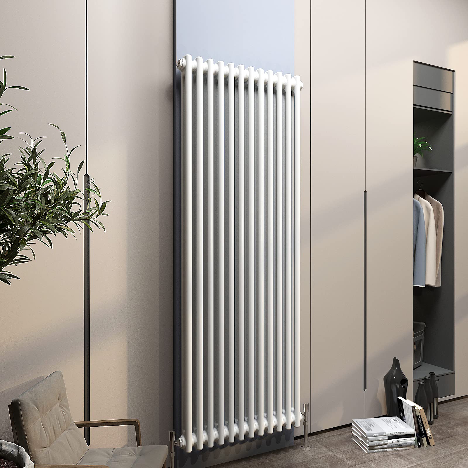 Acezanble∣2 Column Radiator, Vertical 1500mm White Tall Traditional Cast Iron Style Radiators Windows Hallyway — image 1