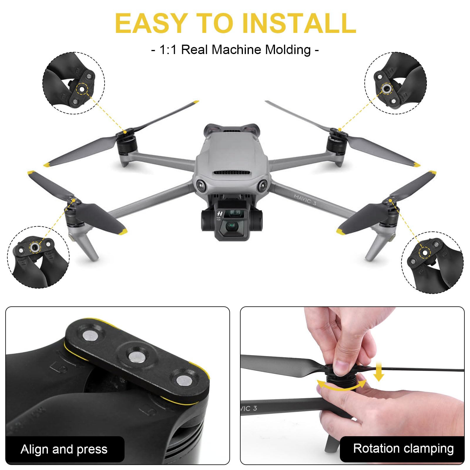 Hélices Mavic 3, 8 Piezas Drone Mavic 3 Pro Hélices con Diseño Liberación Rápida, 9453F Elices para Mavic 3 Pro/Mavic 3 Cine/Mavic 3 Classic/Mavic 3 Accesorios (Oro)