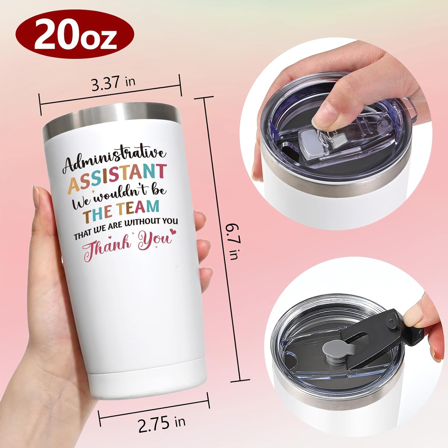 Qtencas Administrative Assistant Gifts, Administrative Professional Day Gifts for Administrative Assistant, Administrative Assistant Thank You Stainless Steel Insulated Travel Tumbler (20oz, White) - Image 3