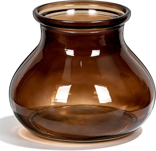 Hollyone Brown Glass Vase Flower Vases Round Glass Vase Small Modern Art Decorative Flower Bottle Modern Vase for Table Centerpieces Farmhouse Wedding Office Living Room Home Decor