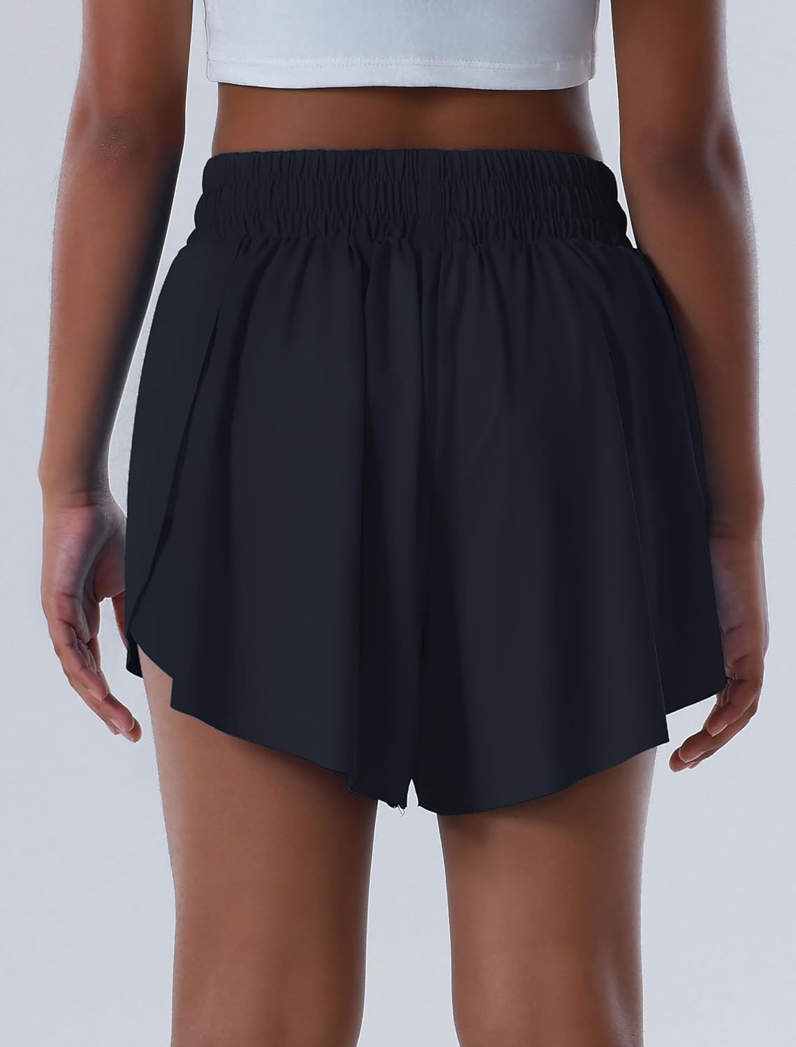 Girl's Athletic Shorts High Waist Flowy Butterfly Skirt with Pockets Liner 2 in 1 for Fitness, Running Sports - Image 2